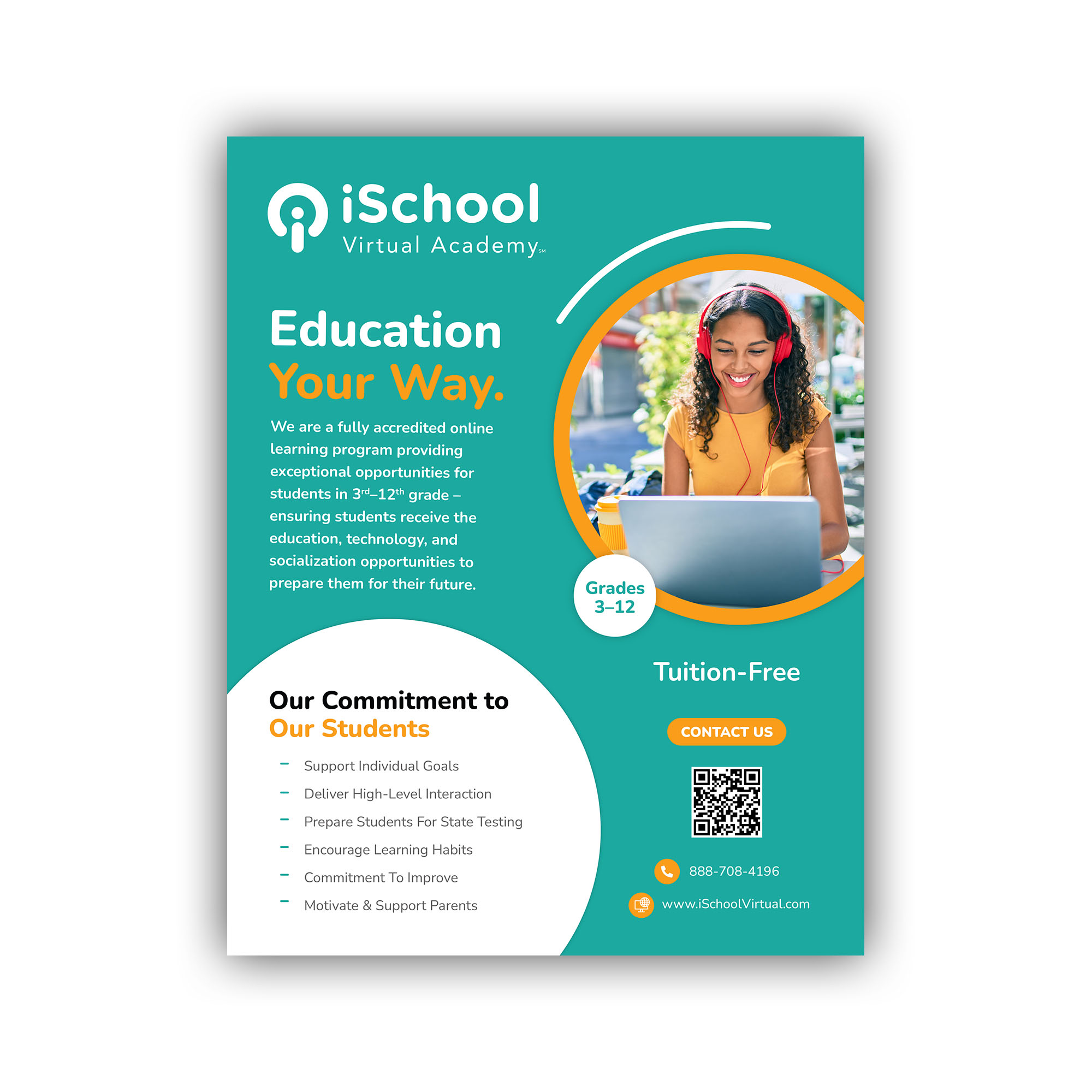 iSchool Virtual Academy Education Flyer with Smiling Student