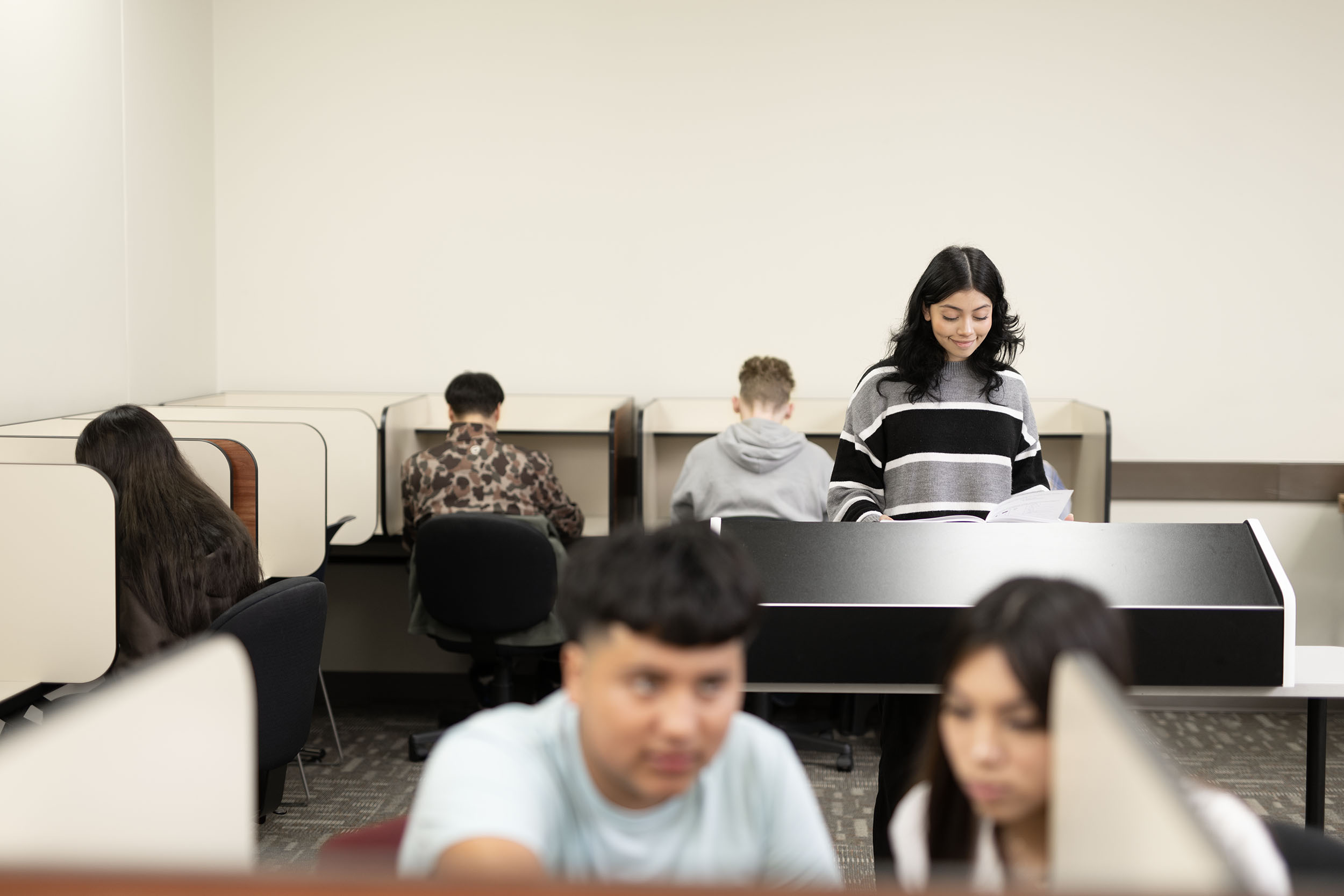 Students studying together in a university library