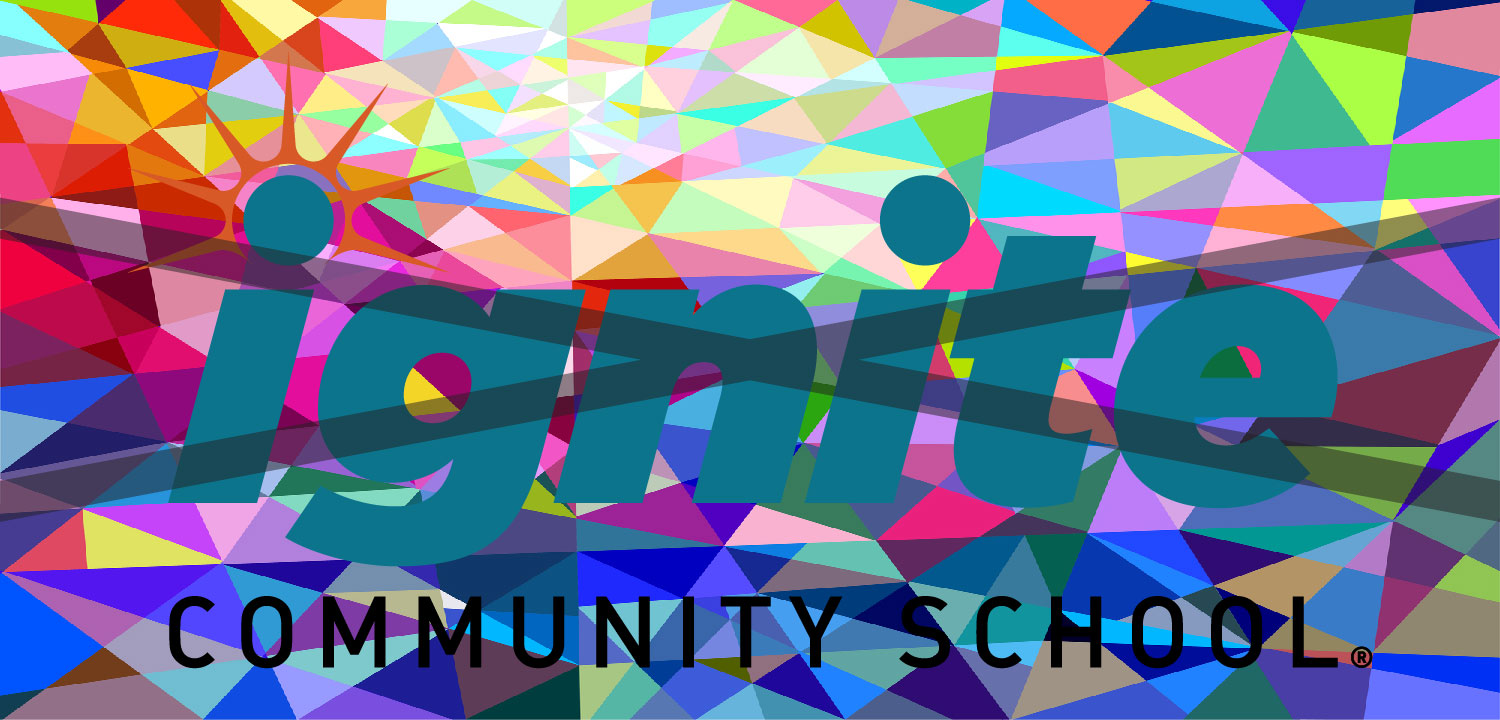 Colorful Ignite Community School logo on abstract background