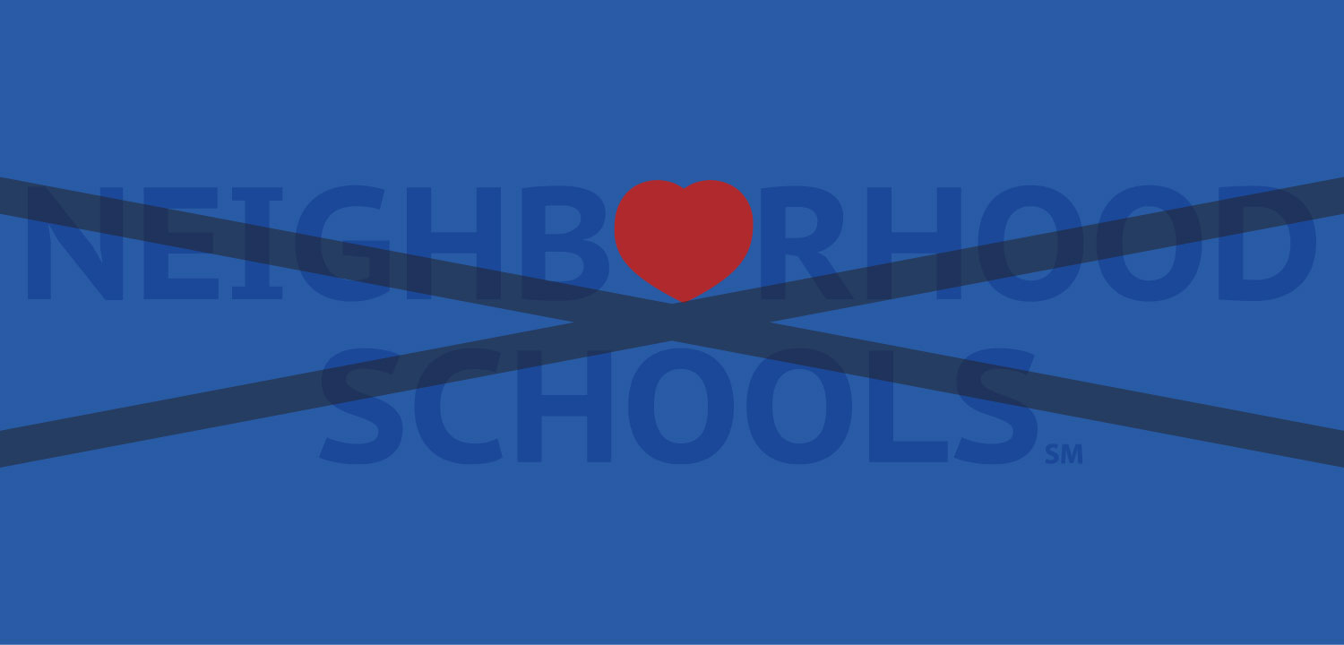 Neighborhood schools concept with heart and crossing lines.