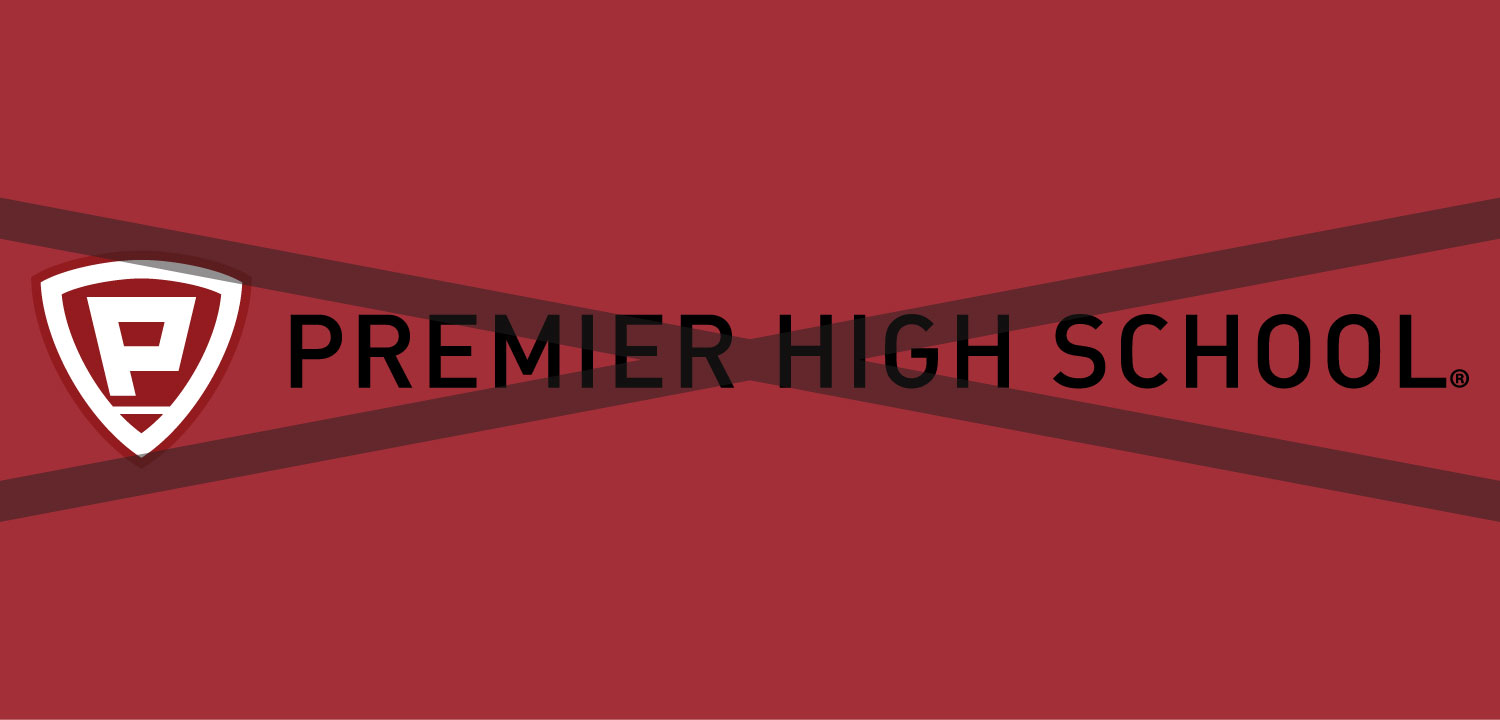 Premier High School logo on maroon background