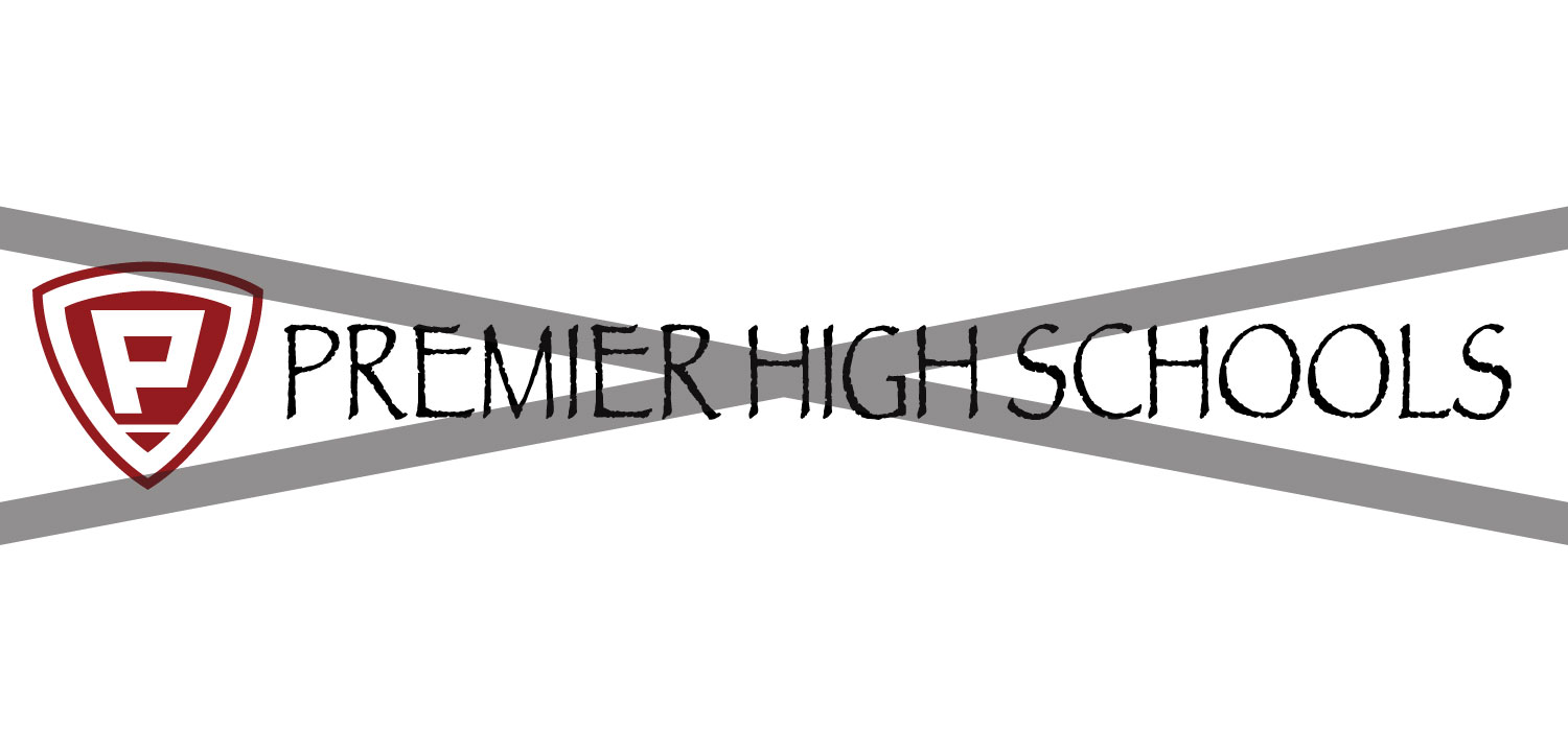 Premier High Schools logo with stylized shield and ribbon