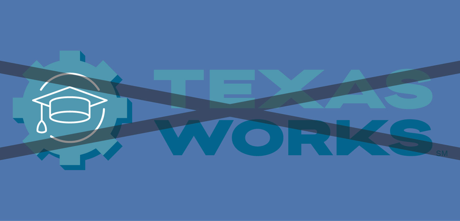 Texas Works program logo with graduation cap icon