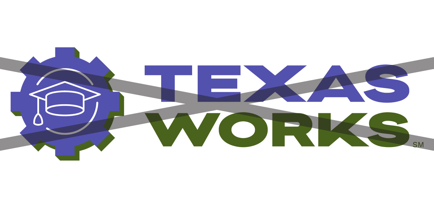 Texas Works logo with blue gears and graduation cap