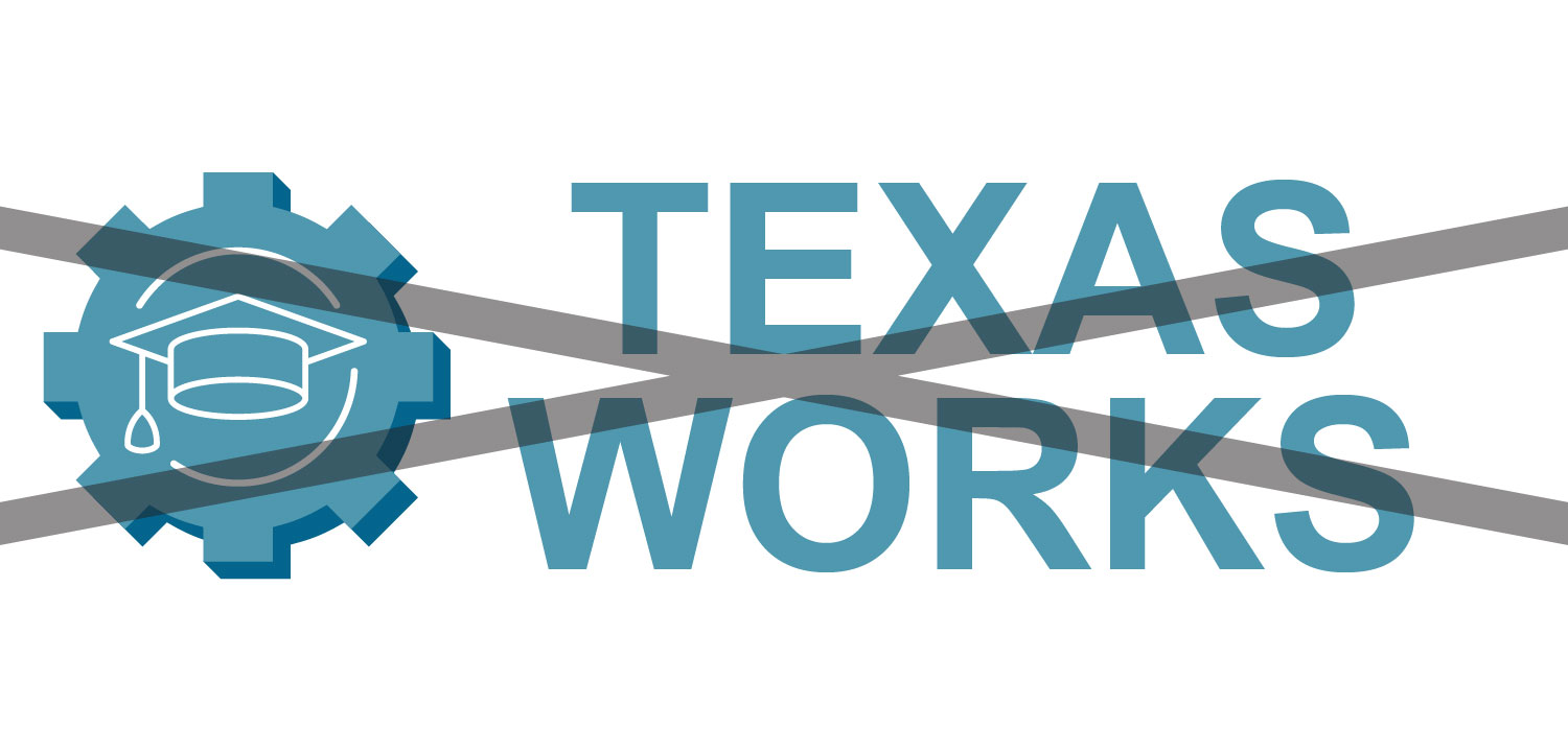 Texas Works logo with graduation cap and gears