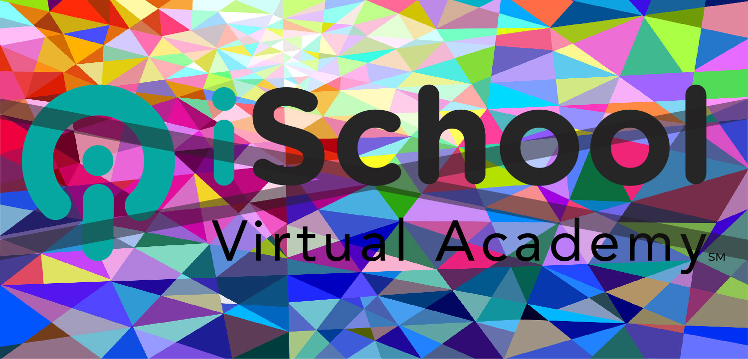 iSchool Virtual Academy logo on colorful geometric background