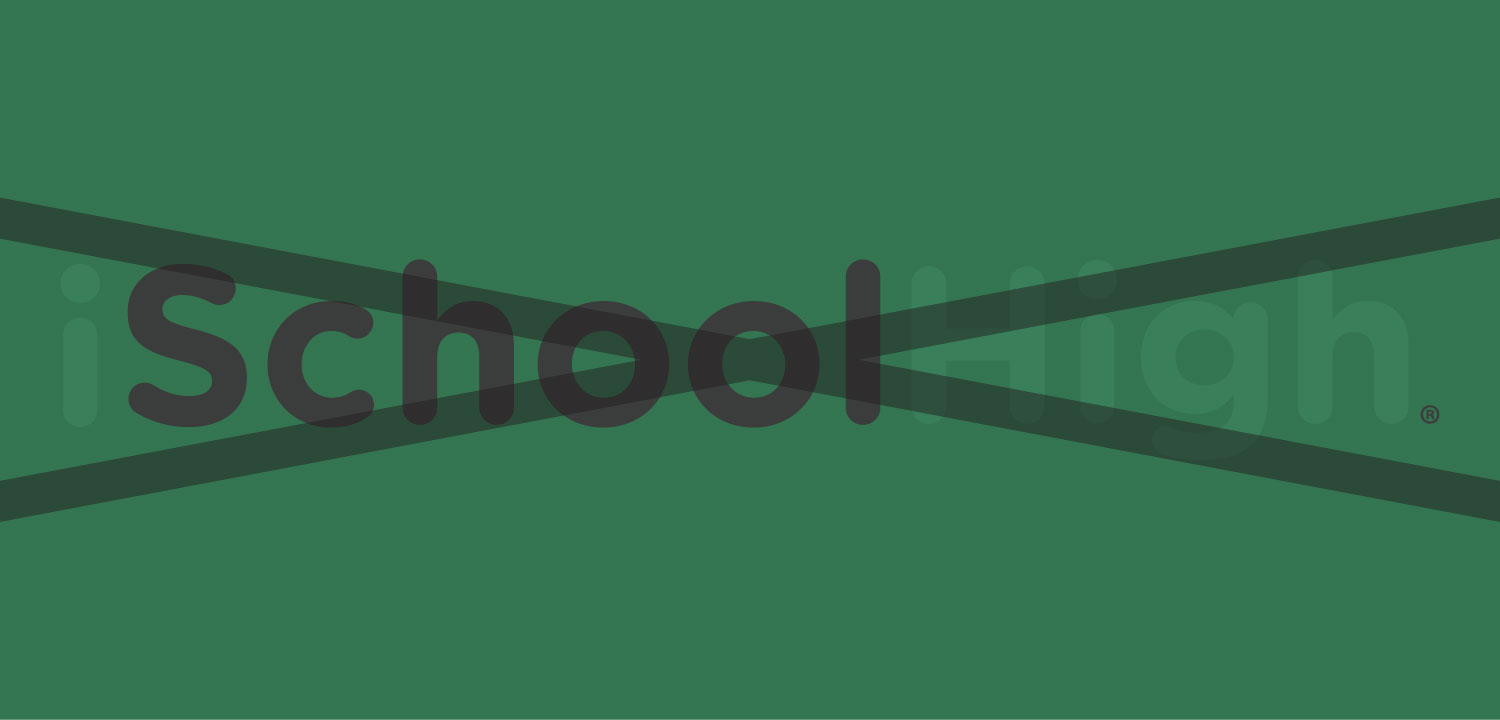 Green banner with stylized school text logo.