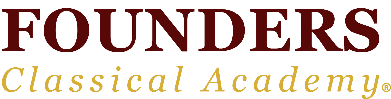 Founders Classical Academy gold text on maroon background
