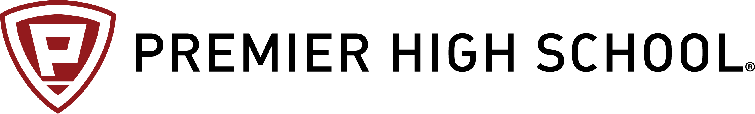 Red and white shield logo with letter P