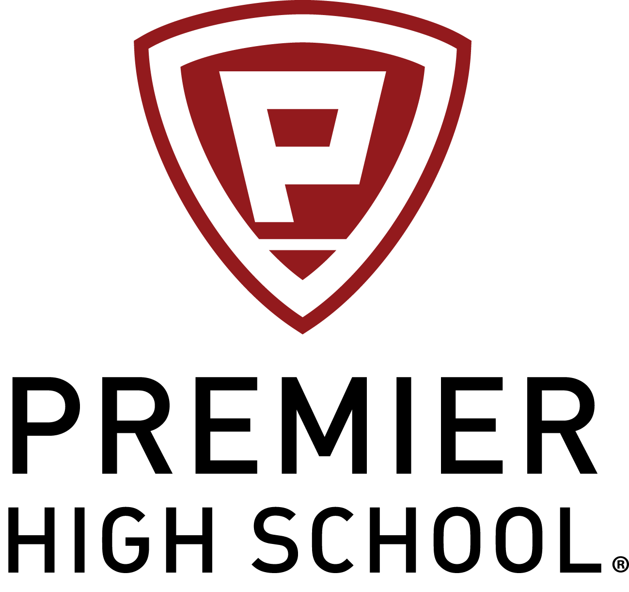 Red and white shield logo with letter P
