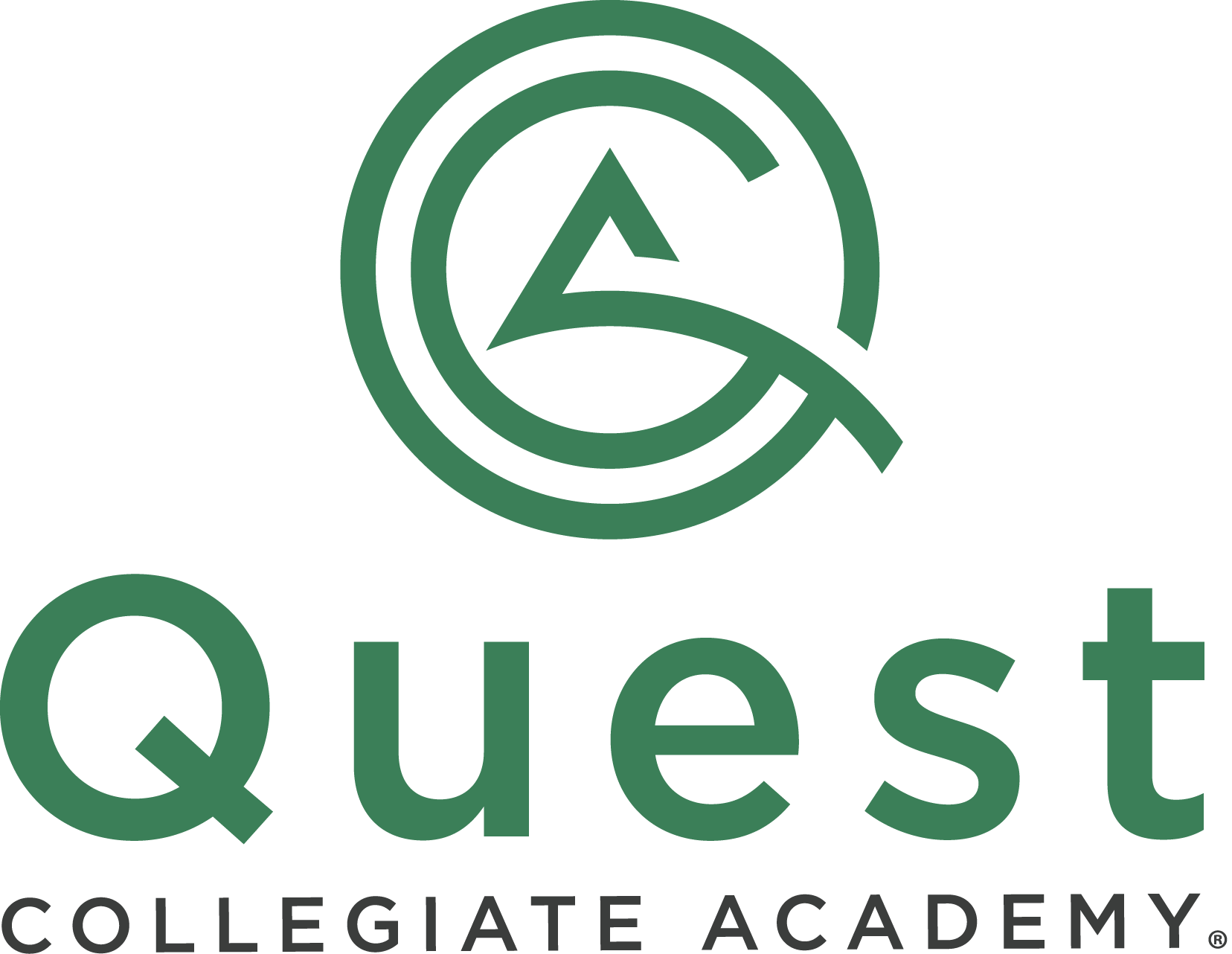 Quest Collegiate Academy logo in green hues.