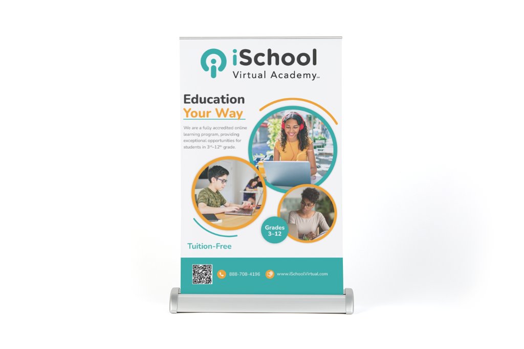 iSchool Virtual Academy promotional banner with students