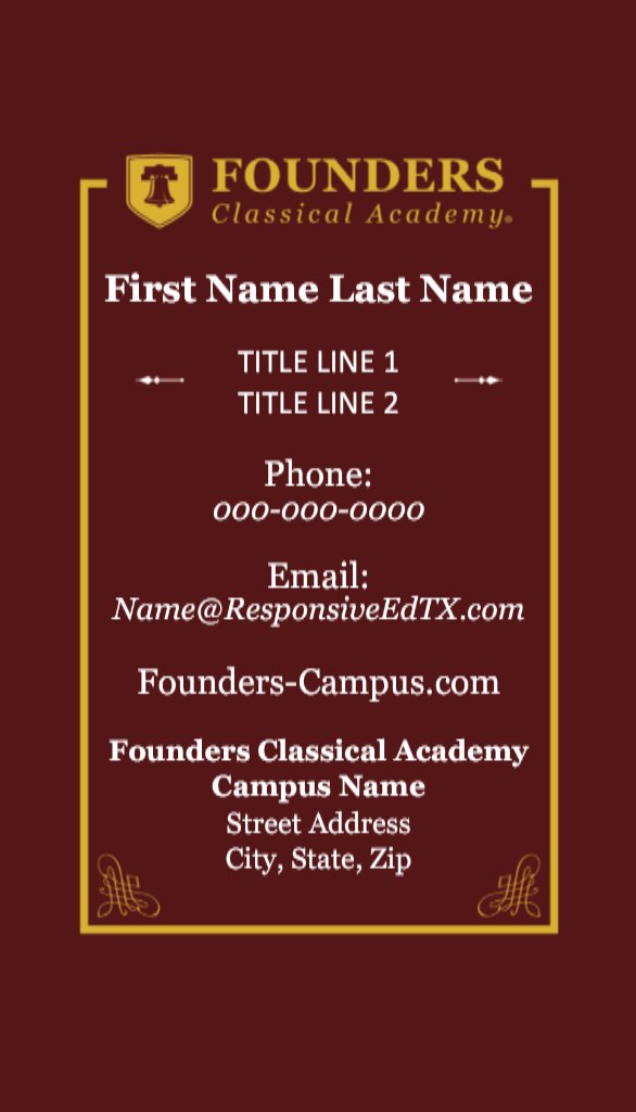 Founders Classical Academy business card template.