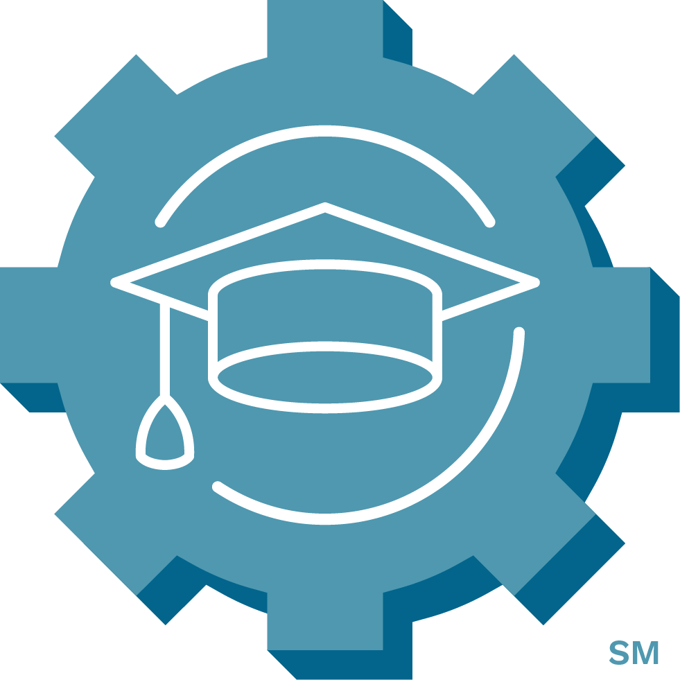 Graduation cap gear symbol education icon blue